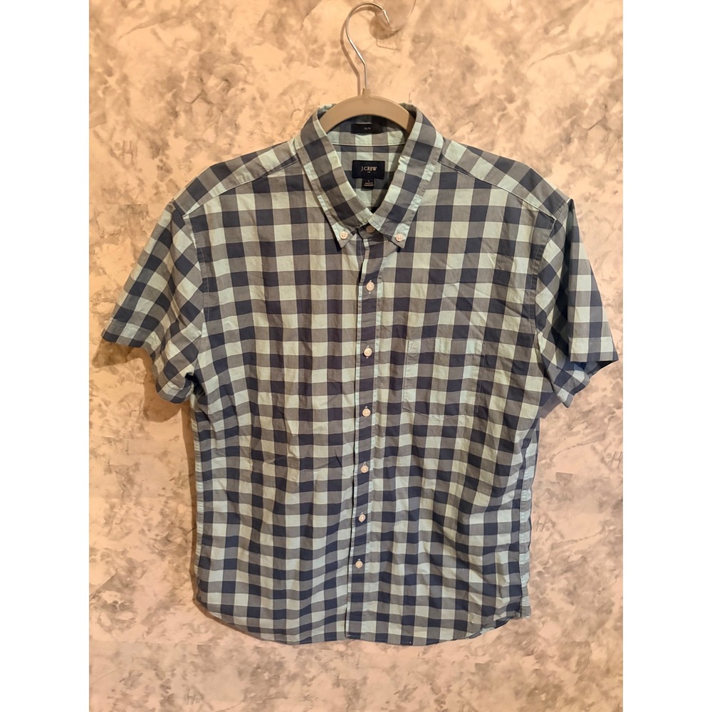 J Crew Slim Fit Short Sleeve Gingham Button Down Shirt Men's‎ Size L